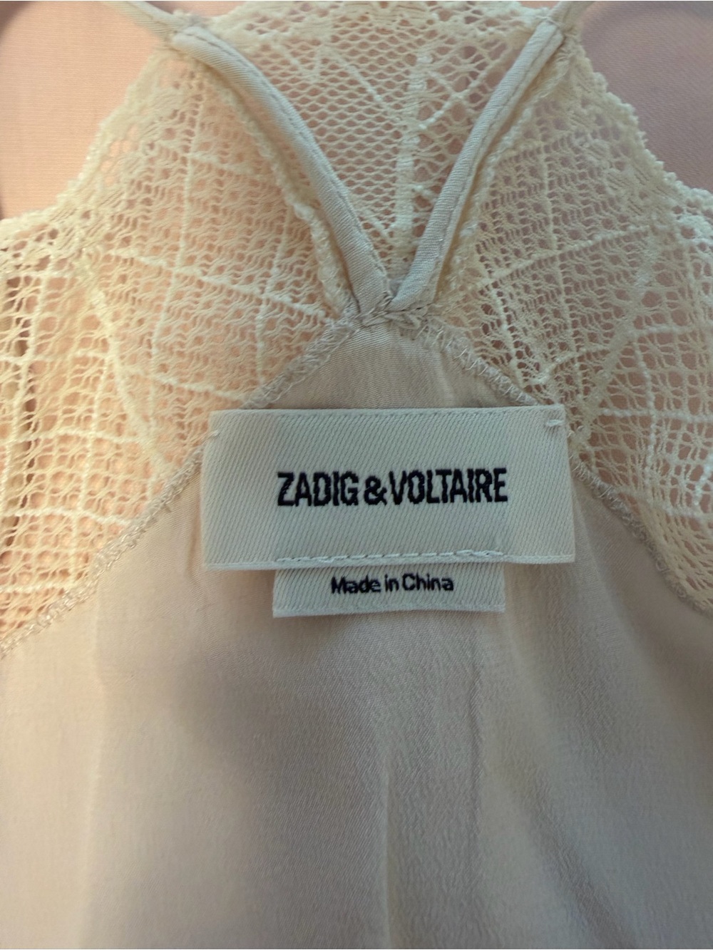 Zadig & Voltaire Christy Cream Lace-Trim silk Camisole with Sequin XS - Picture 8 of 9